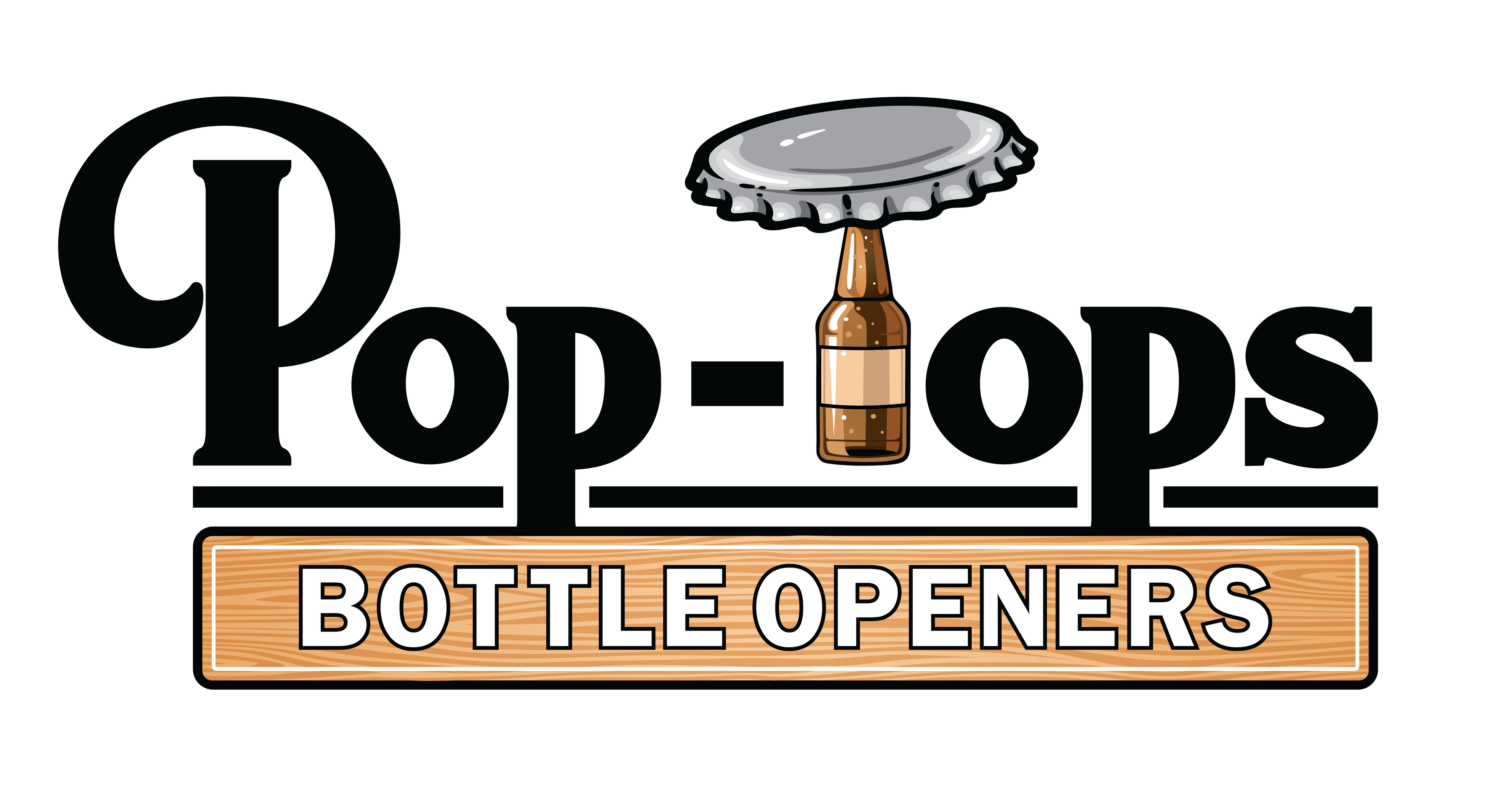 Logo of Pop-Ops bottle openers with a bottle and cap on a white background